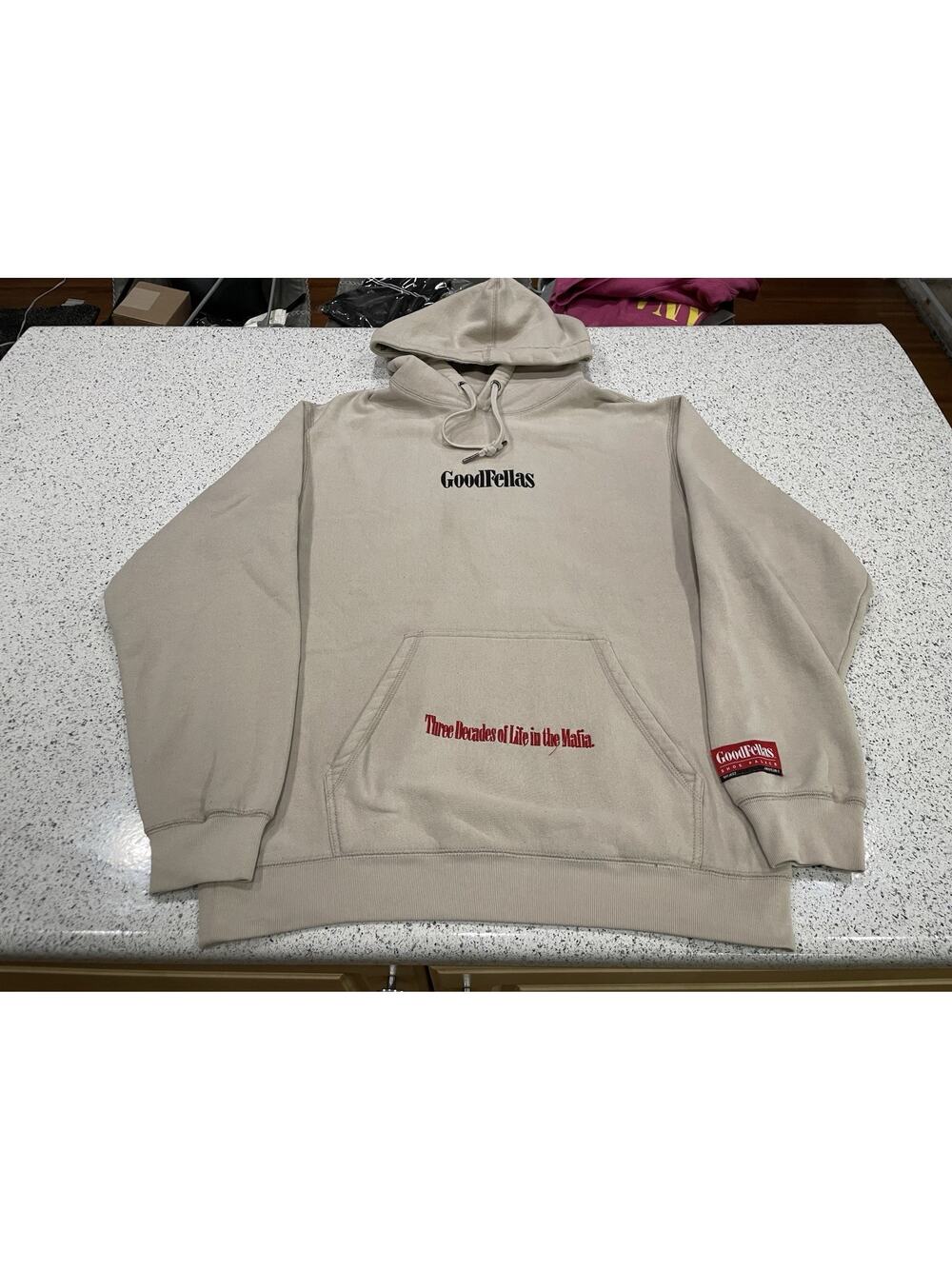 GoodFellas Movie Hoodie Mens Large Cream Graphic Mafia Sweatshirt
